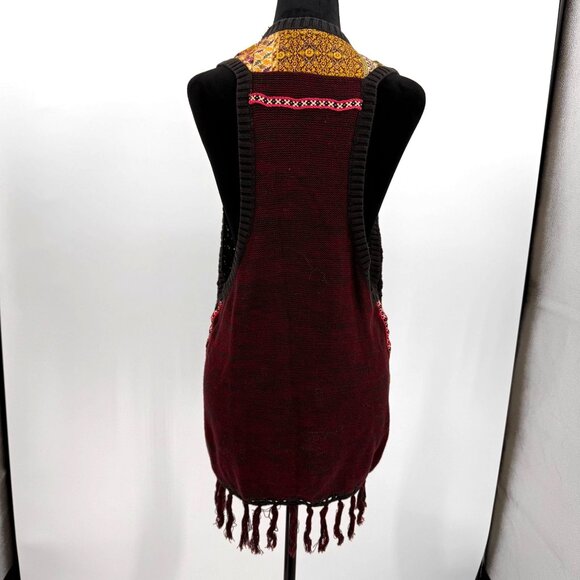 BKE Patchwork Knit Vest Women M Multicolor‎ Bohemian Tassels Cotton Western West - Picture 6 of 6